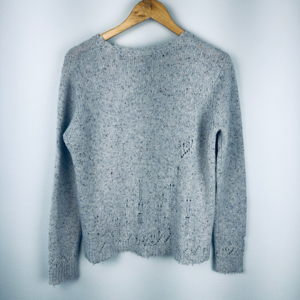 Autumn Cashmere Distressed Crewneck Sweater Light Blue Speckled Knit M - Picture 3 of 9